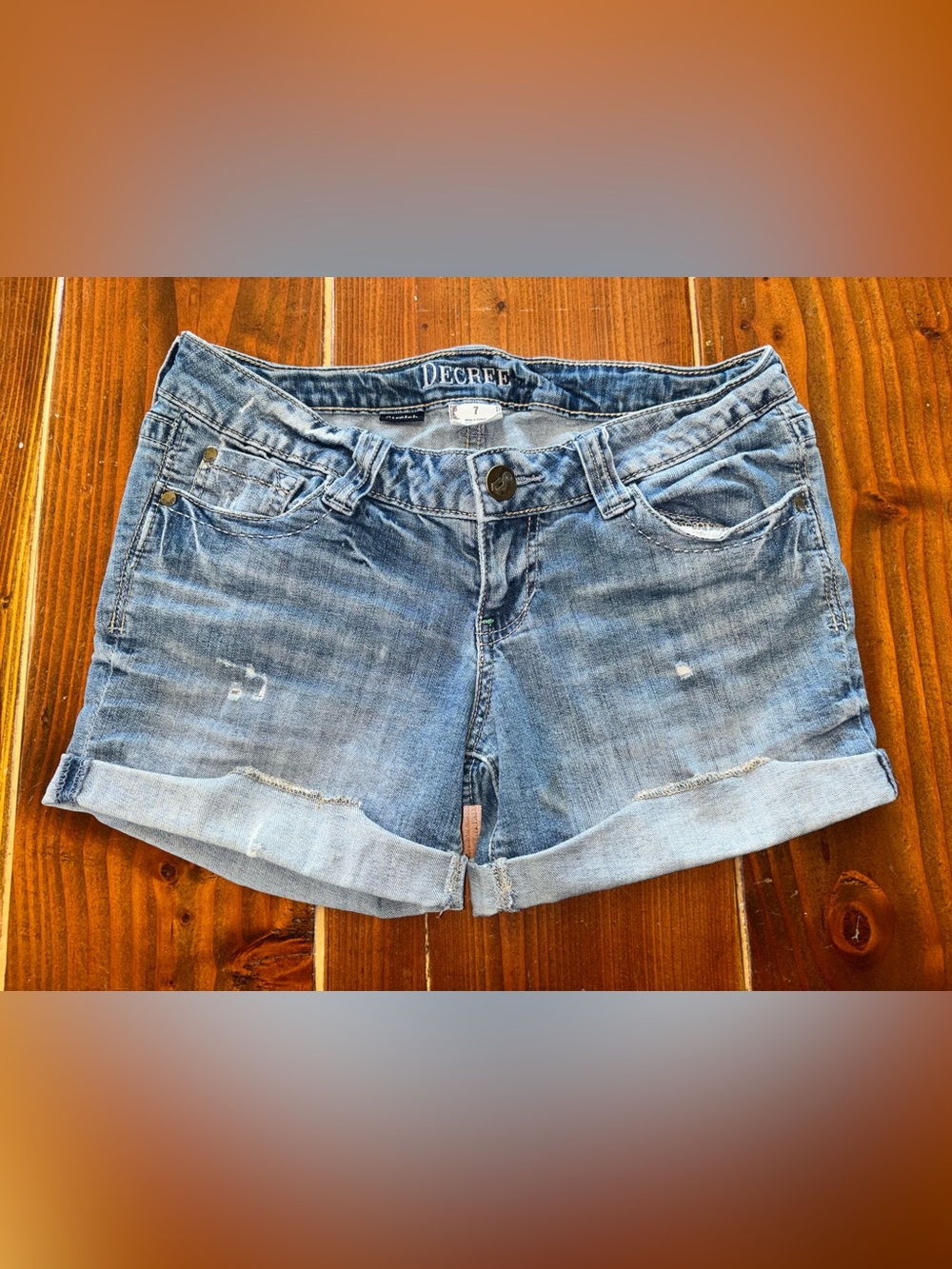 Y2K Decree Light Wash Rolled Cuff Denim Shorts